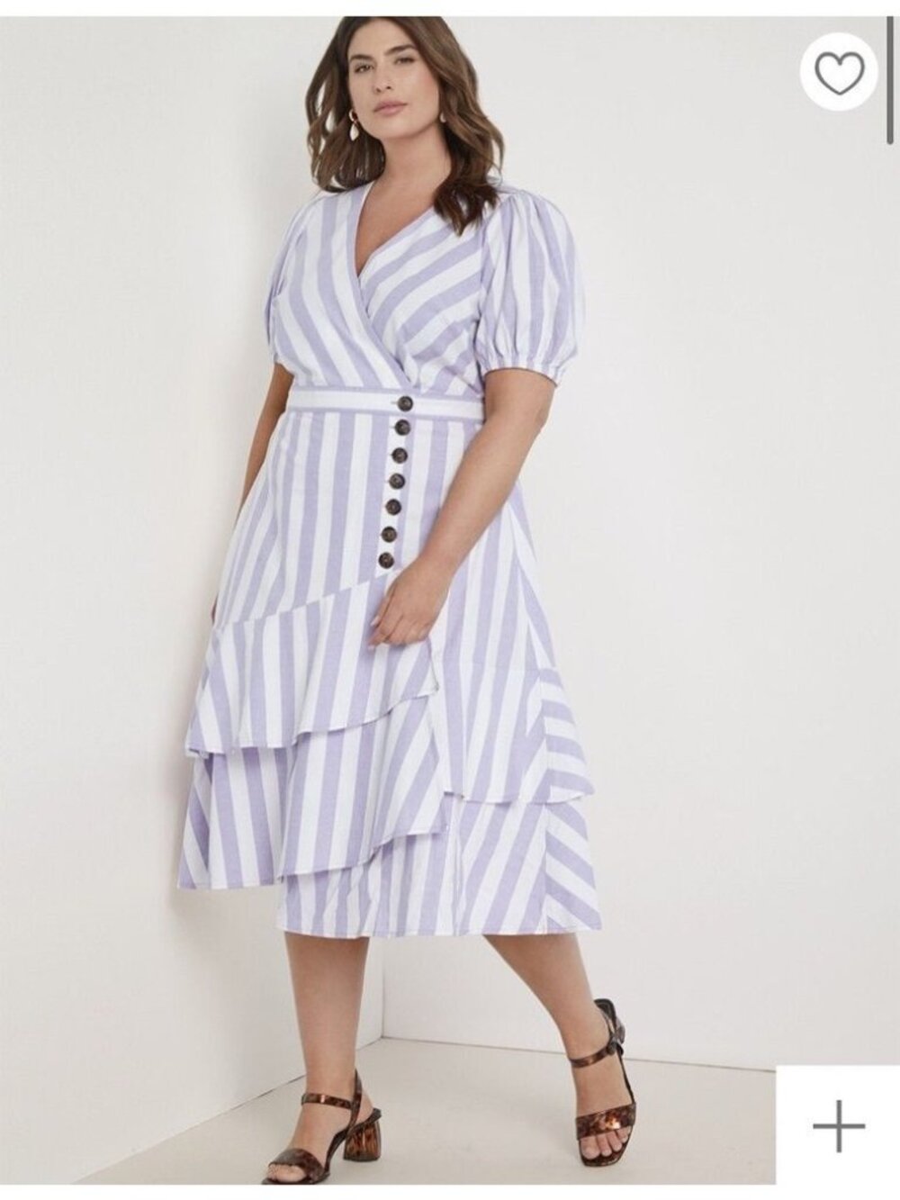 Eloquii women's plus 18 purple white striped puff sleeve faux‎ wrap midi dress